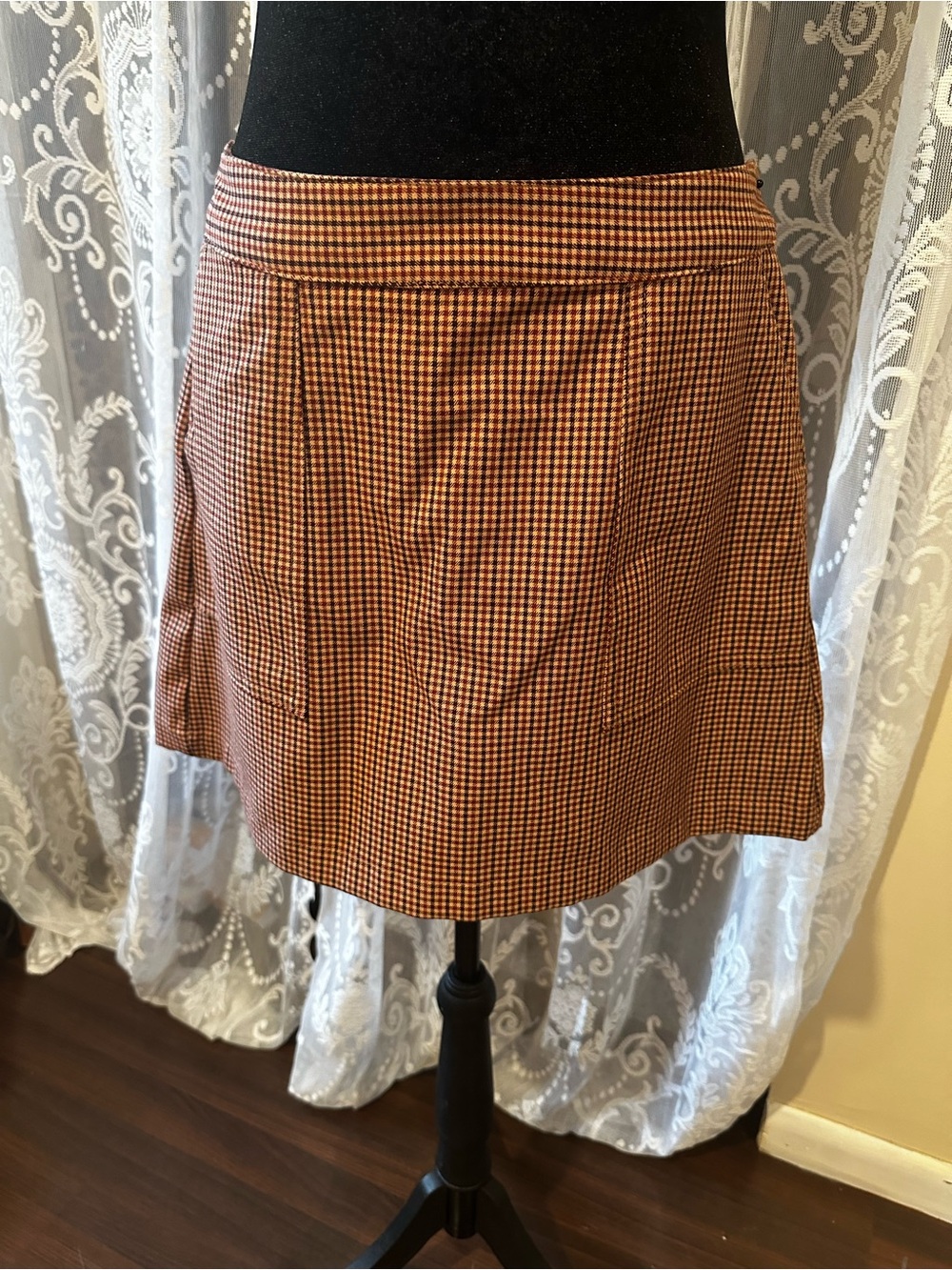 Casual Orange Checkered Mini Skirt